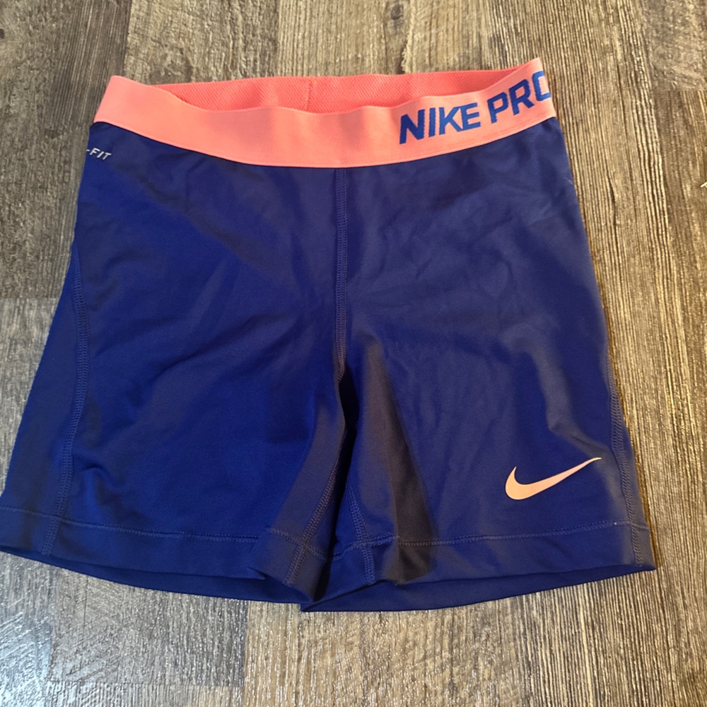 Nike Women's Blue Athletic Shorts with Pink Waistband